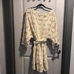 Ivory lace dress with belt and slip